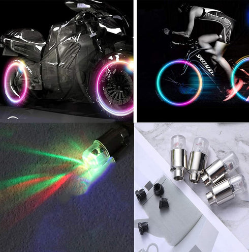 LED Tire Lights for Car 4 Pack Trucks Valve Stem Caps Bike Golf Cart Firefly Wheel Lights Bicycle Motorcycle Tyre Spoke Lights Waterproof for Kids...