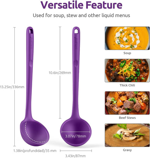 13 inch Silicone Soup Ladle: U-Taste 600ºF Heat Resistant 4 oz Large Non-stick Seamless Rubber Kitchen Deep Serving Spoon with Non-slip Solid Long...