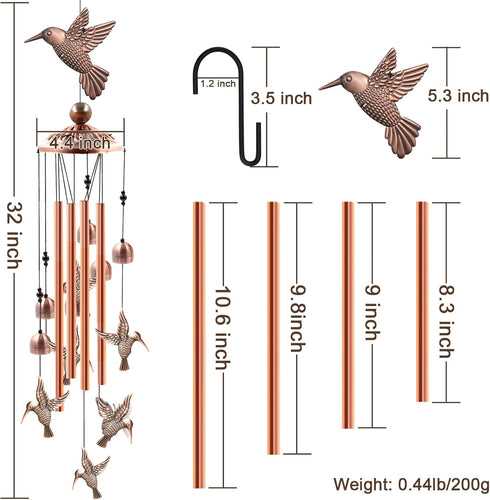 Wind Chimes Outdoor Clearance, Ukulork Aluminum Tube Windchime with S Hook,Patio Garden Decor, Housewarming Gift. (Hummingbird)...