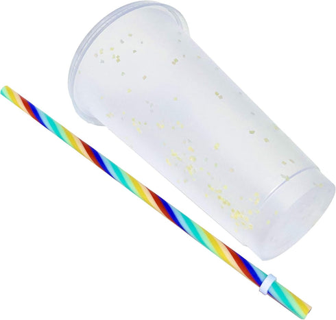 Generic 24 oz Reusable Color Changing Rainbow Cup with Rainbow Straw and Lid 4 Pack,Multicolor...