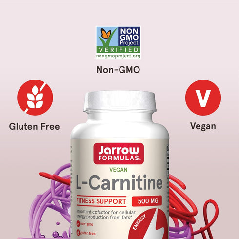 Jarrow Formulas L-Carnitine 500 mg, Dietary Supplement, Support for Cellular Energy Production, 100 Veggie Capsules, 100 Day Supply...