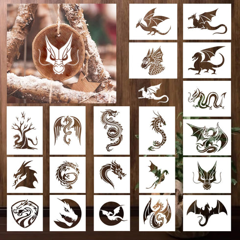 20 PCS Painting Stencils for Crafts Reusable Dragon Stencils Animal Stencils for Painting on Walls Wood Canvas Fabric Decorations DIY Projects...