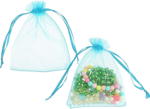50 Pcs Per Pack 4x6 Gifts Wrap Bags Aqua Blue, Organza Sheer Fabric, Drawstring Transparent Mesh Bags for Baby Shower Favor,Anniversary,Dried Lave...