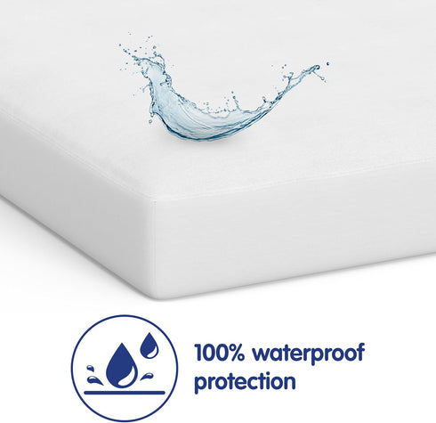 Vibe Premium Fitted Washable Terry Cloth Waterproof Mattress Protector, King, White...