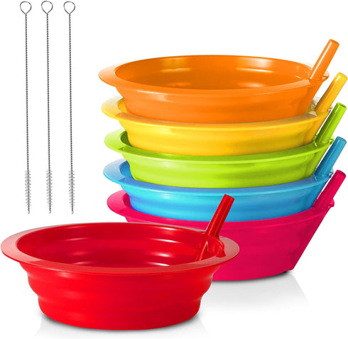 Kids Cereal Bowls with Straws - Set of 6 Plastic Bowl with Straw For kids BPA Free Dishwasher and Microwave Safe - 22 Oz Toddlers Bowls with Built...