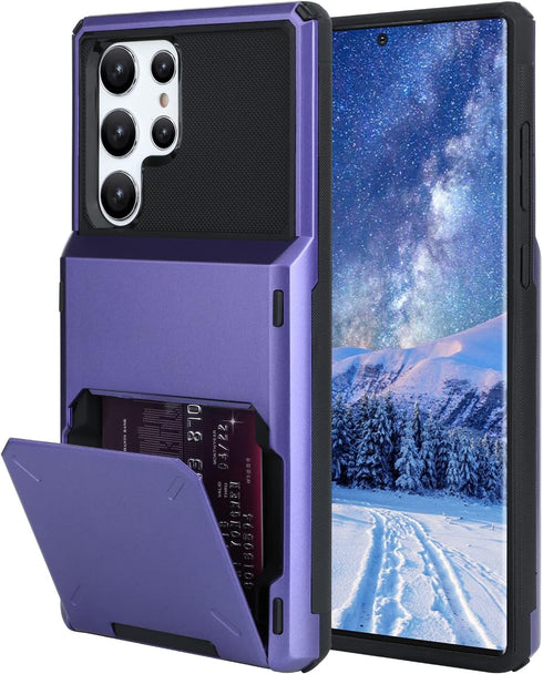 Wallet Case for Samsung Galaxy S22 Ultra Case with 4-Card Credit Card Holder Slot Shockproof Cover Hybrid Heavy Duty Protection Armor Phone Case C...