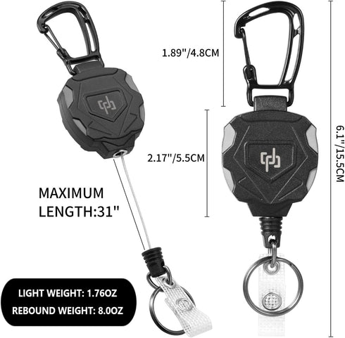 2 Pack Retractable Keychain Heavy Duty Carabiner Badge Holder, Tactical ID Badge Reel with 32” Steel Retractable Cord, 8.0 OZ...