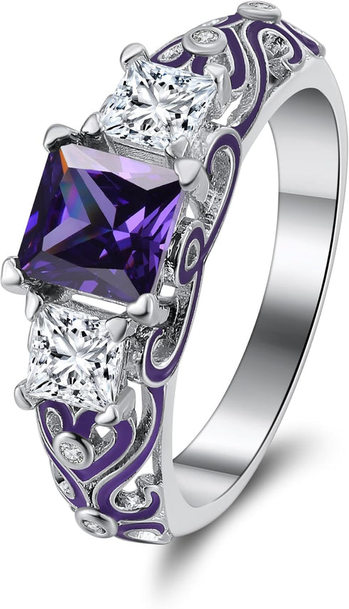 Ginger Lyne Collection Cherri Purple Princess Cut Engagement Wedding Band Bridal Set...