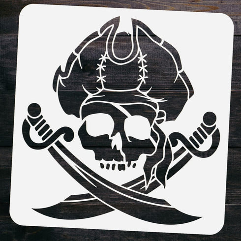 FINGERINSPIRE Pirate Skull Stencil 11.8x11.8 inch Skull Drawing Painting Stencils Plastic Pirate Cross Knife Pattern Stencil Reusable Stencils for...