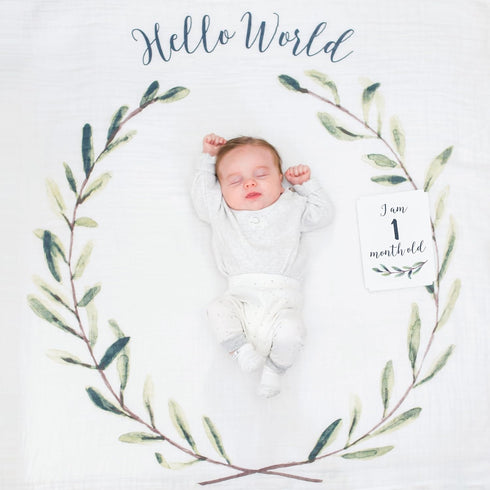 lulujo Baby’s First Year Milestone Blanket and Card Set | 40in x 40in (Hello World)...