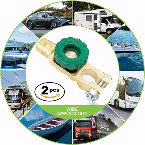 Spurtar Car Battery Disconnect Switch 12V - 24V Top Post 2Pcs, Quick Disconnect Battery Cut Off Switch for Truck RV Boat Vehicles, Green Knob...