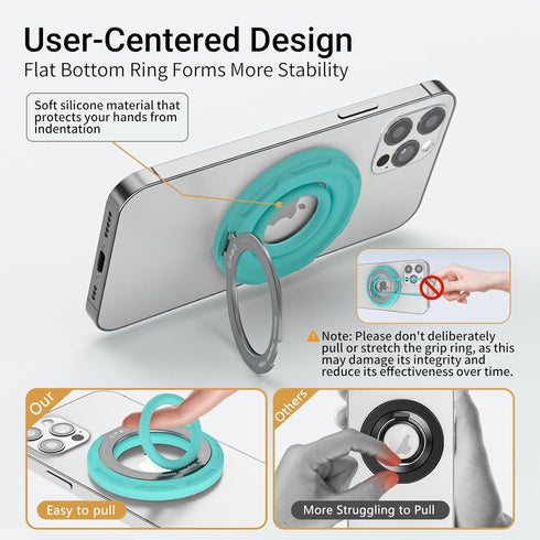 OPSO Magnetic Phone Ring Holder for MagSafe, 360 Degree Rotation Silicone Finger Ring Grip Stand Holder, Adjustable Kickstand, Compatible with iPh...