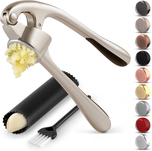 Zulay Kitchen Premium Garlic Press Set - Rust Proof & Dishwasher Safe Professional Garlic Mincer Tool - Easy-Squeeze, Easy-Clean with Soft, Ergono...