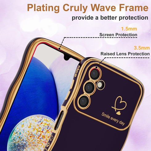 MINSCOSE for Samsung Galaxy A14 5G Phone Case,Luxury Cute Curly Wave Frame with Love Heart Plating Pattern,Raised Full Camera Lens Protection Cove...
