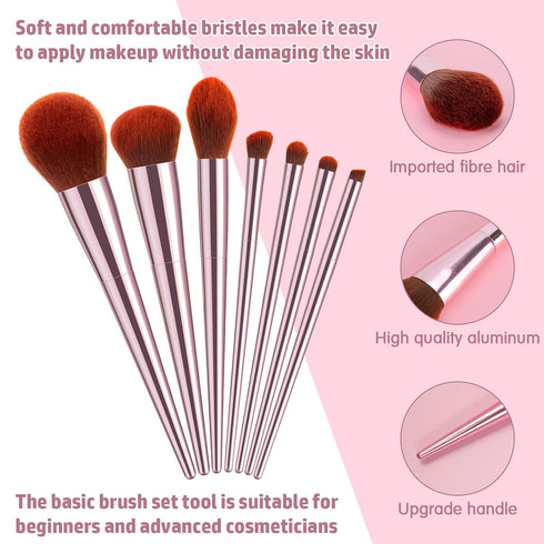 7Pcs Pink Makeup Brushes Set Professional, Face Foundation Brush, Eye Brush, Essential Beauty Tools for Travel for Beginners by YUESHENNAN...