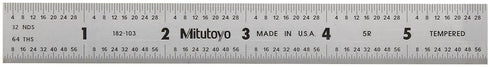 Mitutoyo 182-103, Steel Rule, 6" (5R), (1/32, 1/64", 1/10", 1/100"), 3/64" Thick X 3/4" Wide, Satin Chrome Finish Tempered Stainless Steel...