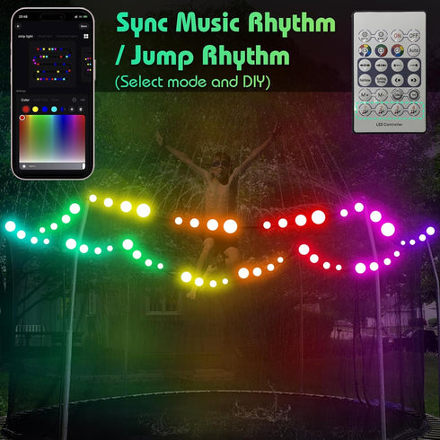 DIY LED Trampoline Lights, Change Color When Jumping Trampoline Lights with Bluetooth APP and Remote Control, Fits 8FT 10FT 12FT 14FT 15FT 16FT Tr...