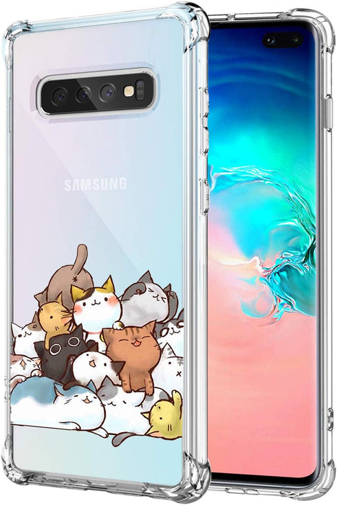 KIOMY Case for Samsung Galaxy S10 Plus for Girls Boys Women Clear with Cute Cat Design Shockproof Bumper Protective Cell Phone Back Cover Flexible...