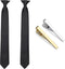 Clip on Ties for Men, 2 Pcs Black Clip on Tie & Tie Clips Set, 20 Inches Premium Solid Color Clip Ties for Men...