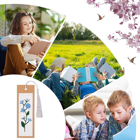 INFUNLY 5 Set Embroidery Bookmark Set Plant Book Marker Cross Stitch Kits DIY Hand Embroidery Bookmark Counted Cross Stitch Kit for Reading Teache...