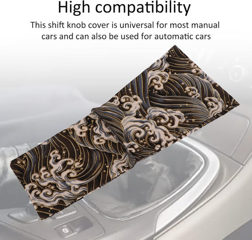 Aramox Stick Boot Cover, Universal Gear Stick Cover Car Shifter Protector Ancient Japanese Antiquity Element of Black Waves...