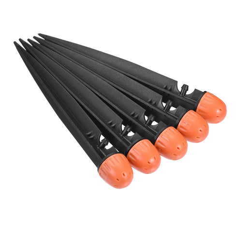 5 Pack Drip Emitters - Garden Lawn 360 Degree 8 Holes Irrigation Dripper Sprinklers with Stakes Apply to Watering System (170mm Orange, Black)...