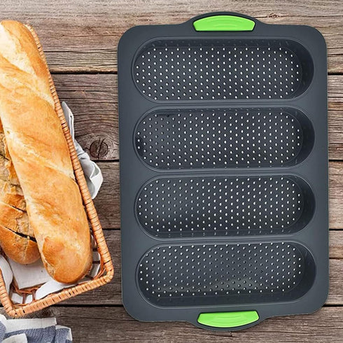 Silicone Bread Pan for Baking Bread Mold with Four Hole,Nonstick &Easy Clean&Heat Resistant Silicone Loaf Pan,for Home Handmade Bread (green)...