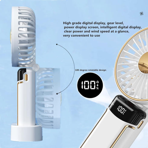 Portable Handheld Fan Hanging Neck Fan?Foldable Personal Fan Desk Fan with Lanyard and Digital Display?USB Rechargeable 5000mAh 5 Wind Speed Mini ...