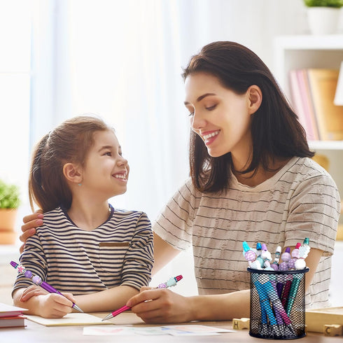 Colarr 24 Sets Plastic Beadable Pens DIY Pens Making Kit Assorted Bead Pens Wood Beads Crystal Spacer Beads Black Ink Ballpoint Pen for Women Stud...