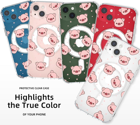 MAYCARI Cute Pink Pig Magnetic Case for iPhone 15 Plus Compatible with MagSafe, Slim Clear Animal Pattern Phone Cover for Girls Women Soft TPU Har...