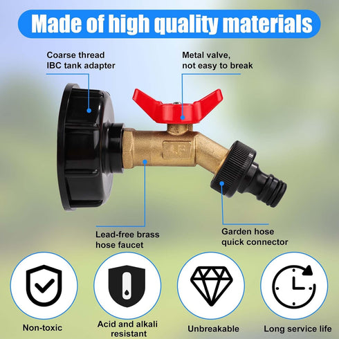 IBC Tote Adapter, 2" Coarse Threads IBC Tote Water Tank Adapter for 275-330 Gallon IBC Tote Fittings Parts Solid Brass Hose Faucet Valves and Gard...