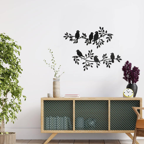 LOMOHOO Metal Birds Wall Decor Art Leaves 6 Birds on Vine Olive Branch Iron Sculptures Silhouette Metal Hanging Ornament Bedroom Living Room Indoo...