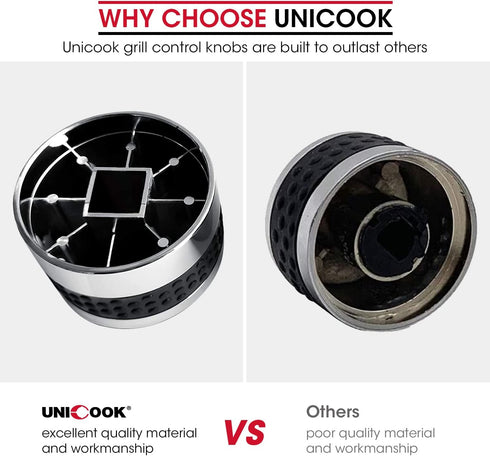 Unicook Grill Control Knob 4 Pack, Gas Burner Replacement, Chrome Plated Plastic with Nonslip Grip, Fits BBQ Gas Grills with D Shaped Valve Stem, ...