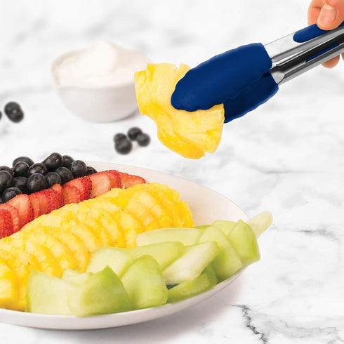 Tovolo Mini Silicone Easy-Grip Tongs, Non-Slip Handle, 8.25 Inches, Blue...