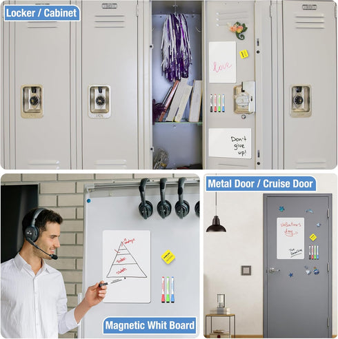 Magnetic Whiteboard for Fridge, 3 Pack Small Magnetic Dry Erase Boards with 4 Markers & 1 Eraser, Reusable Blank Magnet White Board Sheets for Hom...