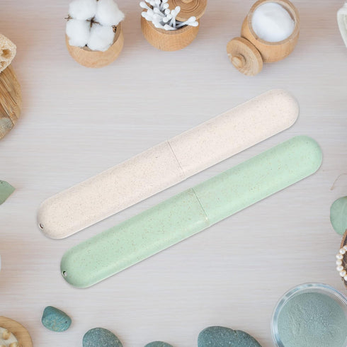 VOCOSTE 2pcs, Traveling Toothbrush Holders Case, PP Toothbrush Case for Travel Business, Green, Beige, 8.07''x1.22''x0.83''...