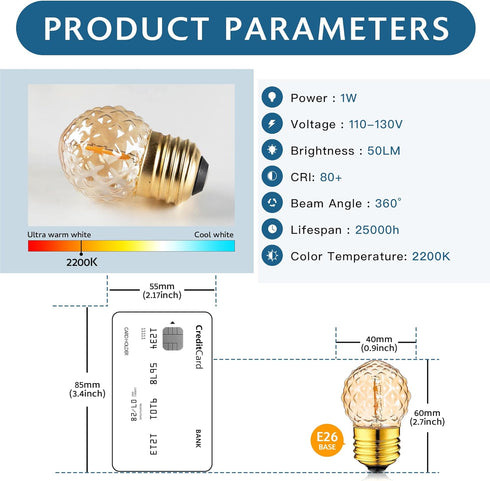 e26 led Bulb G40 Mini Globe Bulb Night Light 1W Equivalent to 10 Watt 2200K Warm White Decorative Light Bulbs Christmas Light Strings Non Dimmable...