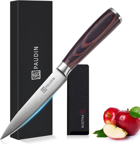 PAUDIN Utility Knife, 5 Inch Chef Knife, Ultra Sharp High Carbon Stainless Steel, Multipurpose Paring Knife for Fruit and Vegetable Cutting with W...