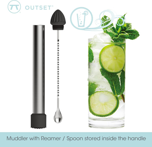 Outset Professional Cocktail Muddler, 3 in 1 Muddler, Stirrer, Juicer...