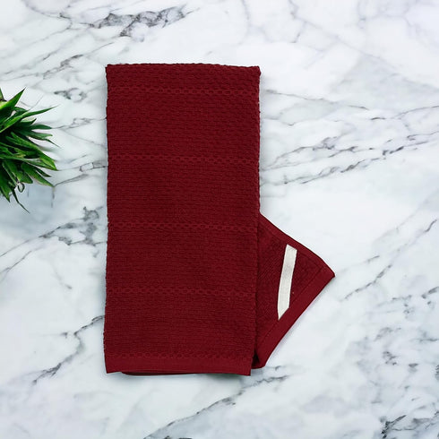 Maroon Dark Red Brick Red Kitchen Hand Dish Towels: Oversized 28" x 18",100% Cotton Cloth Soft Cleaning Drying Absorbent Textured Design, Set of 3...