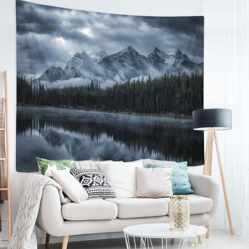 JAWO Landscape Tapestry Wall Hanging, Lake with Mountain Forest Landscape Wild Nature Scenic, Polyester Fabric Wall Tapestry for Home Living Room ...