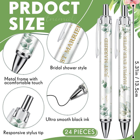 24 Pcs Bridal Shower Ballpoint Pens Retractable Black Ink Wedding Pens with Quotes for Guest Book Writing Games Gifts Wedding Favors Souvenir Offi...