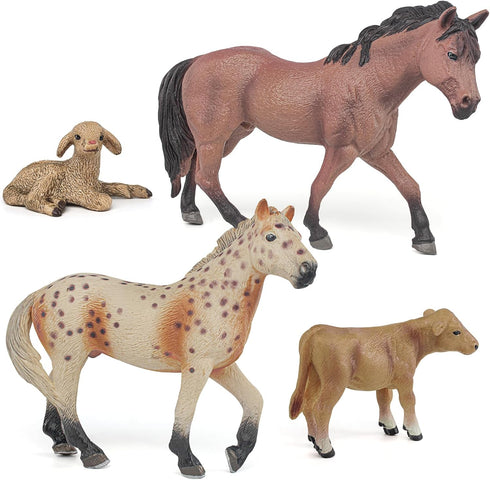 Farm Animals Cows Sheep Horses Toys 4PCS Realistic Cows Figures Horses Figurines Sheep Toys Playset for Toddlers Arab Foal Model for Birthday Part...