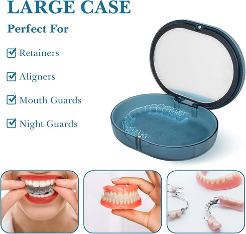 Linkidea Double-layer Retainer Storage Case with Mirror, Portable Aligner Storage Case with Removal Tool, Brush, Mouth Guard Denture Holder with M...