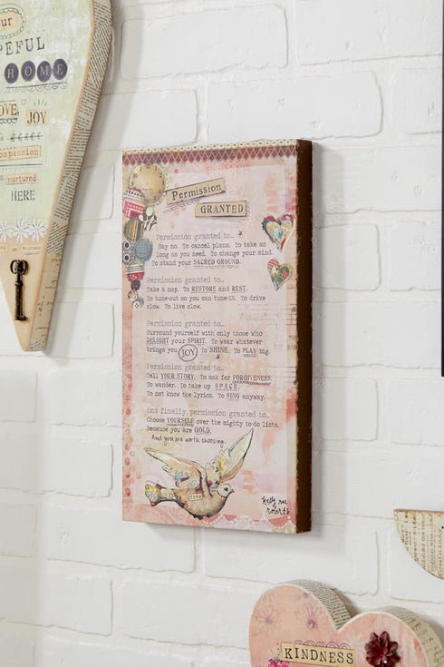 DEMDACO Permission Granted Manifesto Floral Pink 14 x 8 Canvas Wood Decorative Wall Art...