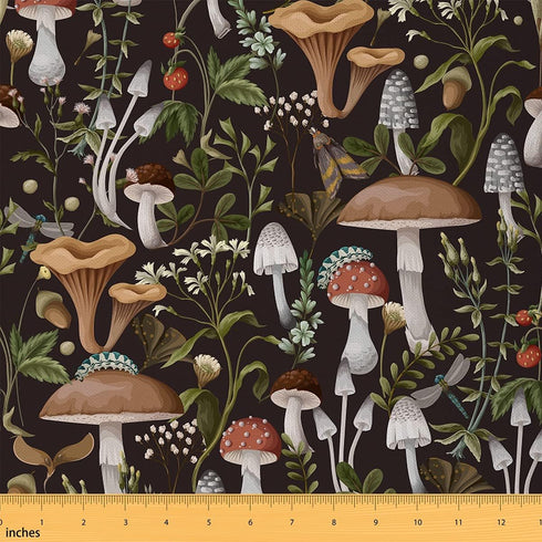 Castle Fairy Mushroom Fabric for Decoration,Nature Burgundy Plant Outdoor by The Yard,Wild Botanical Leaves Room Decor and Upholstery,1 Yard...
