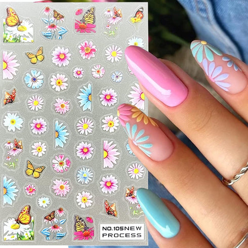 5 Sheets Flower Nail Art Stickers Decals, 5D Sunflower Nail Stickers for Nail Art,3D Self-Adhesive Engraved Nail Art Supplies Yellow Floral Small ...