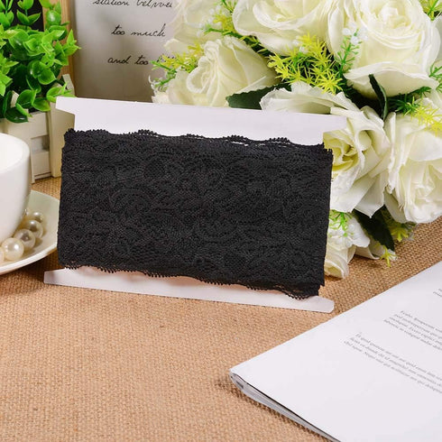 VU100 Black Lace Ribbon, 3.14 Inches Wide Lace Trim Sewing Craft Elastic Embroidery Stitching Process for DIY Bridal Wedding Fabric Decoration Gif...