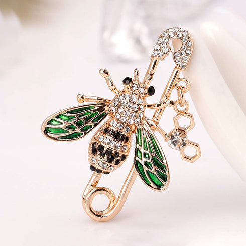 YOQUCOL Cute Honeybee Bee Brooch Pin Cubic Zirconia CZ Crystal Enamel Golden Tone For Women...