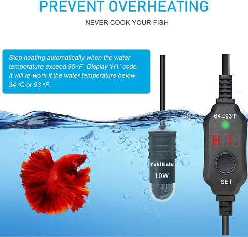 YukiHalu USB Powered Aquarium Heater, 10W Adjustable Mini Fish Tank Heater with External Temperature Controller, LED Display, Used for 0.5-1 Gallo...